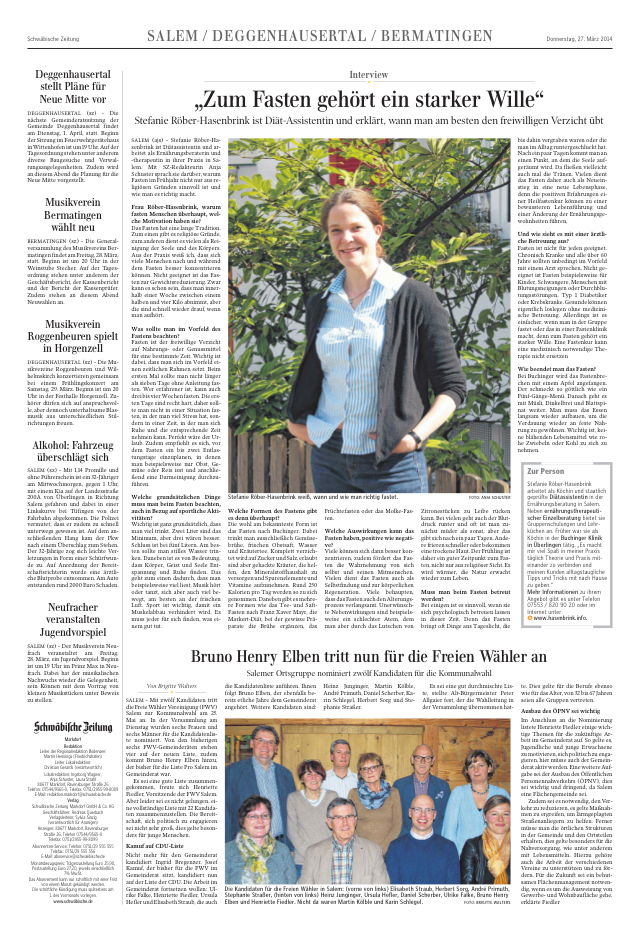Interview Stefanie Röber-Hasenbrink in der Schwäbische Zeitung